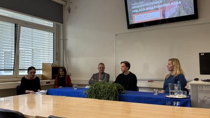 Na okrogli mizi so sodelovali Matevž Remškar, Andraž Keršič in Lucija Čakš Orač, diskusijo pa sta usmerjali Renata Novak Klemenčič in Barbara Lampič (foto: arhiv Oddelka za geografijo)